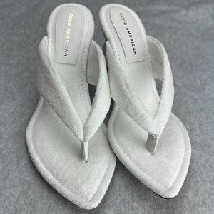 New Good American White Terry Lucite Wedge Sandal Size 10.5 Runs Small